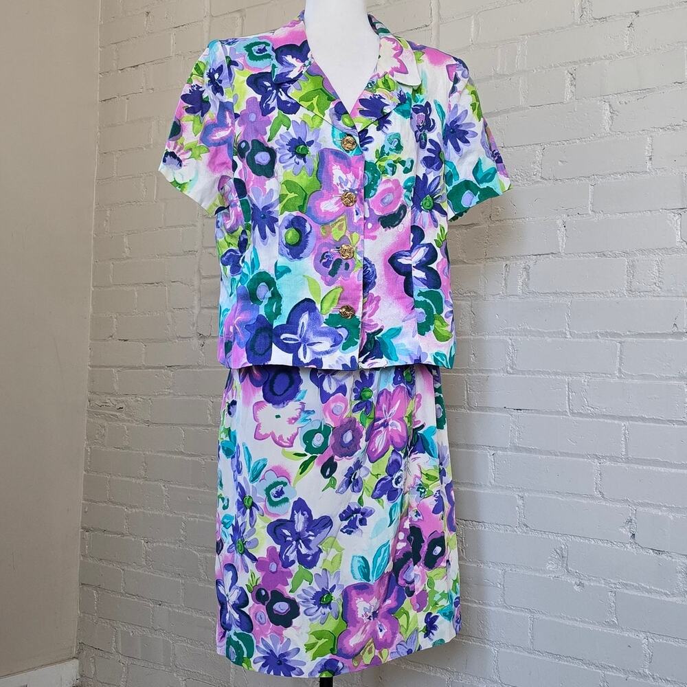 Vintage Rickie Freeman for Teri Jon Retro Vibrant Abstract Floral Skirt Set